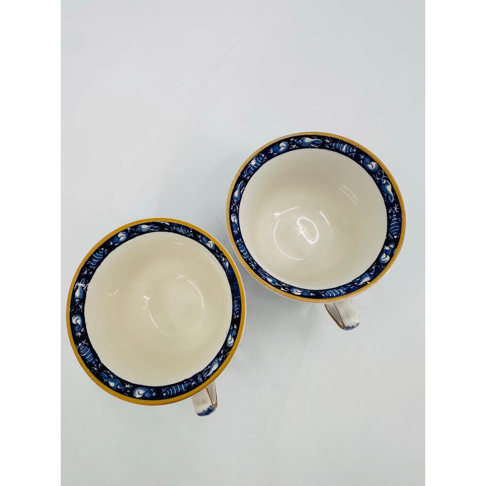 2 Mottahedeh Torquay Blue & White Seashell Teacups England Gold Trim Winterthur - Picture 8 of 9